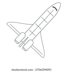 A white space shuttle is flying through the sky