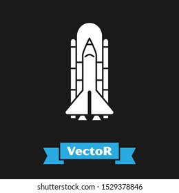 White Space shuttle and rockets icon isolated on black background.  Vector Illustration
