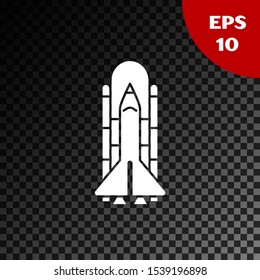 White Space shuttle and rockets icon isolated on transparent dark background.  Vector Illustration