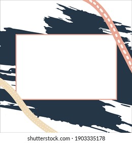 White space for text on an abstract background. Abstract blue, pink brush and dotted line on a white background. Vector. Quote text info design. Template for social networks stories and posts.