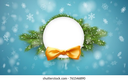 white space for text on spruce branches. vector on blue background