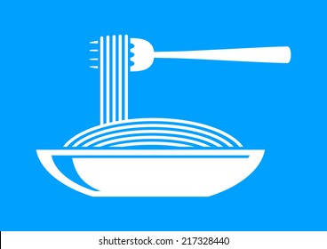 White spaghetti icon on blue background