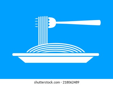 White spaghetti icon on blue background