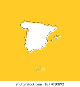White SPAIN country map with black outline on yellow background. Simple geographic territory template concept. Vector ilustration easy to edit and customize. EPS10