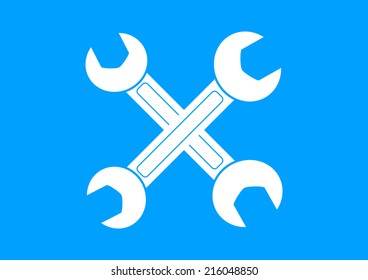 White spanner icon on blue background