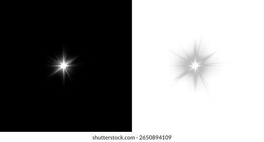 White Sparkle PNG .Vector Light Shine with Transparent Background, Lens Glare, Sun Flare and Special White Glow Effect for Photo Editing, Bokeh, or Magic Light Design