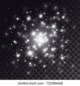 White sparkles light effect. Spray of shining particles. Explosion of magical twinkles.