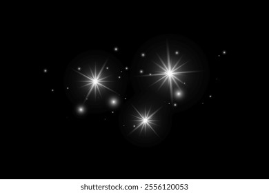 White sparkles shining special light effect. Vector sparkles on a transparent background. Christmas abstract drawing. Sparkling magic dust particles