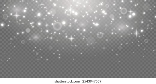 White sparkles and stars sparkle with special light effect.Christmas dust glowing bokeh.Vector illustration.EPS 10.