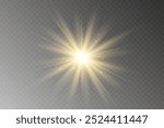 White sparkles.Bright star.Glow burst.Rays of the sun on a transparent background.