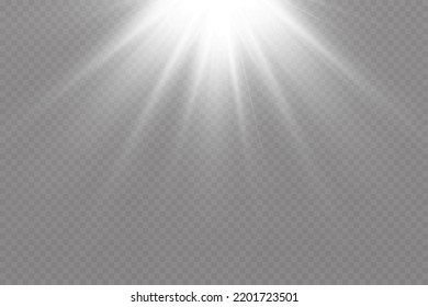 White sparkles.Bright star.Glow burst.Rays of the sun on a transparent background.