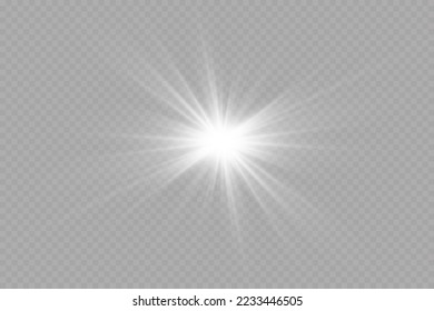 White sparkles.Bright star.Glow burst.Rays of the sun on a transparent background.