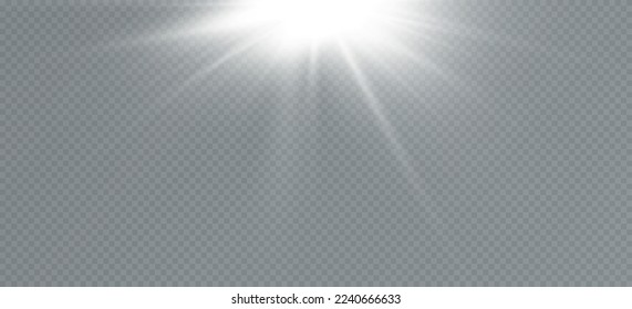 White sparkles.Bright star.Glow burst.Rays of the sun on a transparent background.