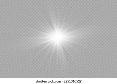 White sparkles.Bright star.Glow burst.Rays of the sun on a transparent background.