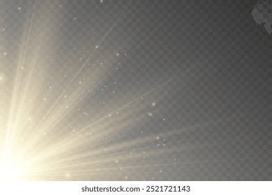 White sparkles.Bright star.Glow burst.Rays of the sun on a transparent background.