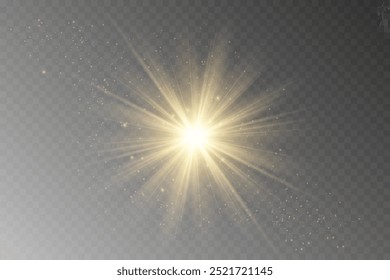 White sparkles.Bright star.Glow burst.Rays of the sun on a transparent background.