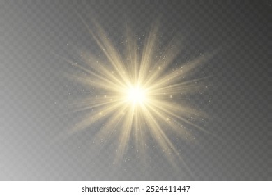 Brillos blancos. Estrella brillante. Explosión de resplandor. Rayos del sol sobre un fondo transparente.