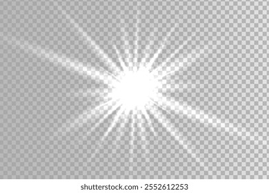 White sparkles.Bright star.Glow burst.Rays of the sun on a transparent background
