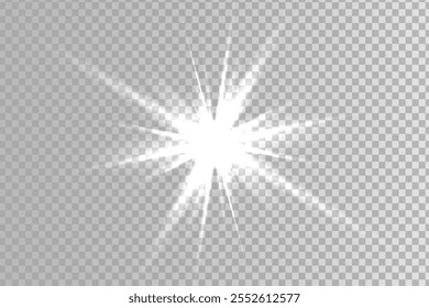 White sparkles.Bright star.Glow burst.Rays of the sun on a transparent background