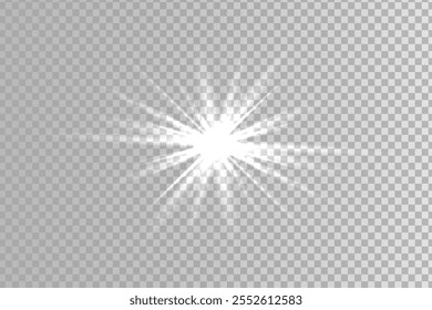 White sparkles.Bright star.Glow burst.Rays of the sun on a transparent background