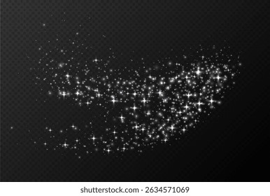 White sparkling stars, shiny particles light effect, transparent flying stardust texture