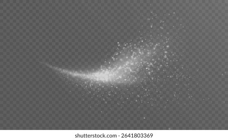 White sparkling wave with particles and light on transparent background. For fairy tale traces, magic effects, New Year designs.