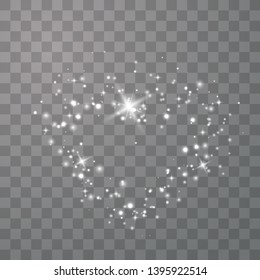 White sparks glitter light effect. Vector sparkles on transparent background. Christmas abstract pattern. Sparkling magic dust particles. Vector illustrator
