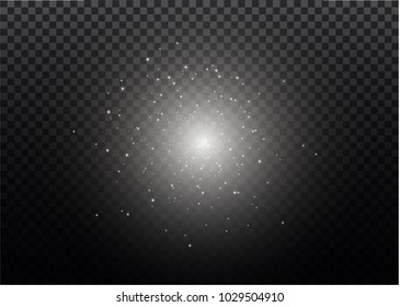 White sparks glitter special light effect. Vector sparkles on transparent background. Christmas abstract pattern. Sparkling magic dust particles