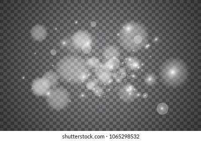 White sparks glitter special light effect. Vector sparkles on transparent background. Christmas abstract pattern. 