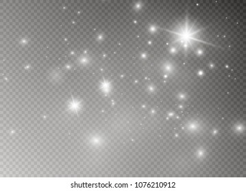 White sparks glitter special light effect. Vector sparkles on transparent background. Christmas abstract pattern. Sparkling magic dust particles