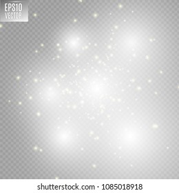 White sparks glitter special light effect. Vector sparkles on transparent background. Christmas abstract pattern.