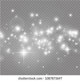 White sparks glitter special light effect. Vector sparkles on transparent background. Christmas abstract pattern. Sparkling magic dust particles