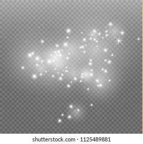 White sparks glitter special light effect. Vector sparkles on transparent background. Christmas abstract pattern. Sparkling magic dust particles