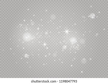 White sparks glitter special light effect. Vector dust sparkles on transparent background. Christmas abstract pattern. Sparkling magic dust particles