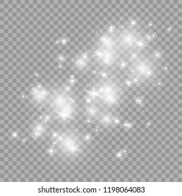 White sparks glitter special light effect. Vector sparkles on transparent background. Christmas abstract pattern. Sparkling magic dust particles
