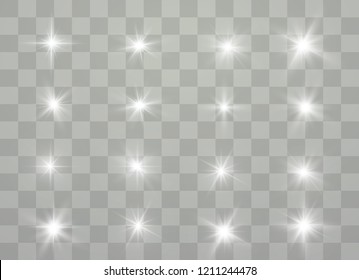 White sparks glitter special light effect. Vector sparkles on transparent background. Christmas abstract pattern. Sparkling magic dust particles