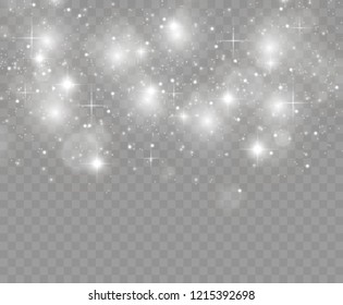 White sparks glitter special light effect. Vector sparkles on transparent background. Christmas abstract pattern. Sparkling magic dust particles