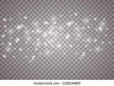 White sparks glitter special light effect. Vector sparkles on transparent background. Christmas abstract pattern. Sparkling magic dust particles. Light. Snow