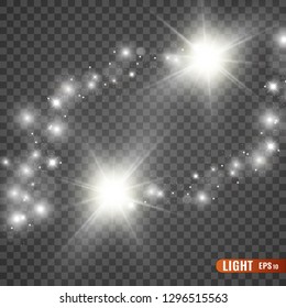 White sparks glitter special light effect. Vector sparkles on transparent background. Sparkling magic dust particles