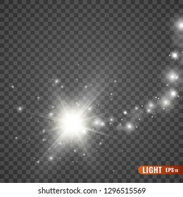 White sparks glitter special light effect. Vector sparkles on transparent background. Sparkling magic dust particles