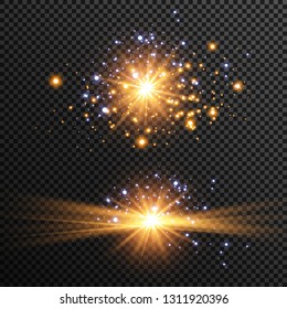 White sparks glitter special light effect. Vector sparkles on transparent background. Christmas abstract pattern. Sparkling magic dust particles