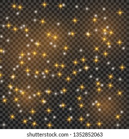 White sparks glitter special light effect. Vector sparkles on transparent background. Christmas abstract pattern. Sparkling magic dust particles