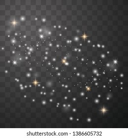 White sparks glitter special light effect. Vector sparkles on transparent background. Sparkling magic dust particles
