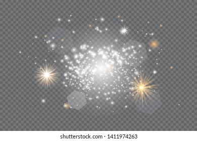 White sparks glitter special light effect. Vector sparkles on transparent background. Christmas abstract pattern. Sparkling magic dust particles