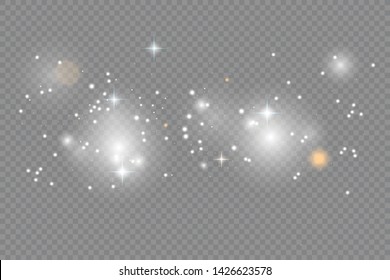 White sparks glitter special light effect. Vector sparkles on transparent background. Christmas abstract pattern. Sparkling magic dust particles