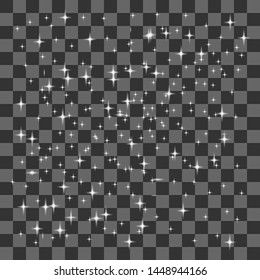 White sparks glitter special light effect. Vector sparkles on transparent background. Christmas abstract pattern. Sparkling magic dust particles