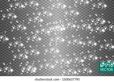 White sparks glitter special light effect. Vector sparkles on transparent background. Christmas abstract pattern. Sparkling magic dust particles 
