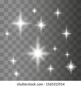 White sparks glitter special light effect. Vector sparkles on transparent background. Christmas abstract pattern. Sparkling magic dust particles