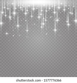 White sparks glitter special light effect. Vector sparkles on transparent background. Christmas abstract pattern. Sparkling magic dust particles