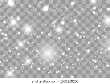 White sparks glitter special light effect. Vector sparkles on transparent background. Christmas abstract pattern. Sparkling magic dust particles